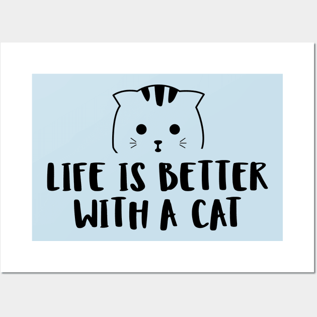 Lie if Better with a Cat - Black Wall Art by quotysalad